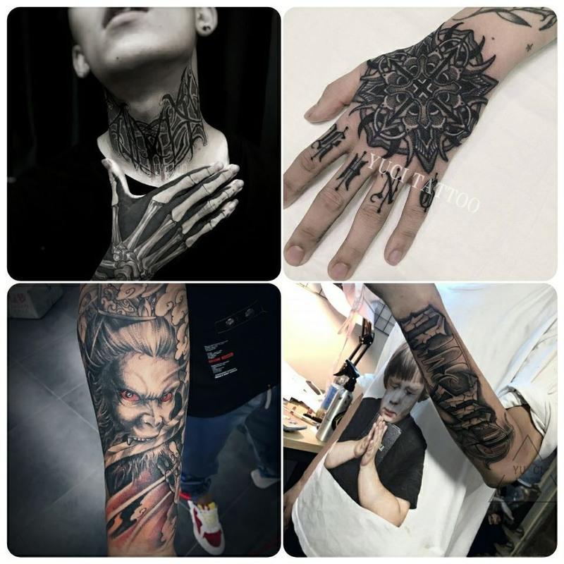 一份四张 手背手臂脖子颈部暗黑齐天大圣花体防水持久男女纹身贴