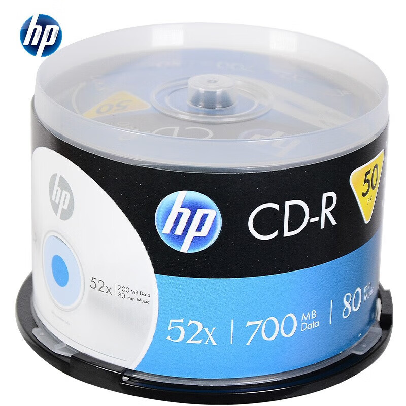 惠普(HP)CD-R 52速700M光盘 刻录盘 空白光碟 办公系列 桶装50片