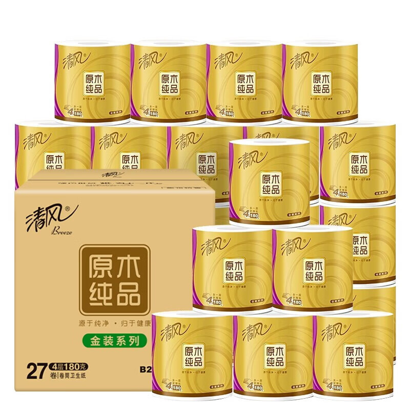 清风 原木金装180克27卷 4层加厚