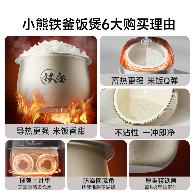 小熊(Bear)电饭煲家用4-6人 0氟铁釜铁胆电饭锅 柴火饭杂粮上下加热 多功能快煮铁铁煲4升 DFB-J40高清大图