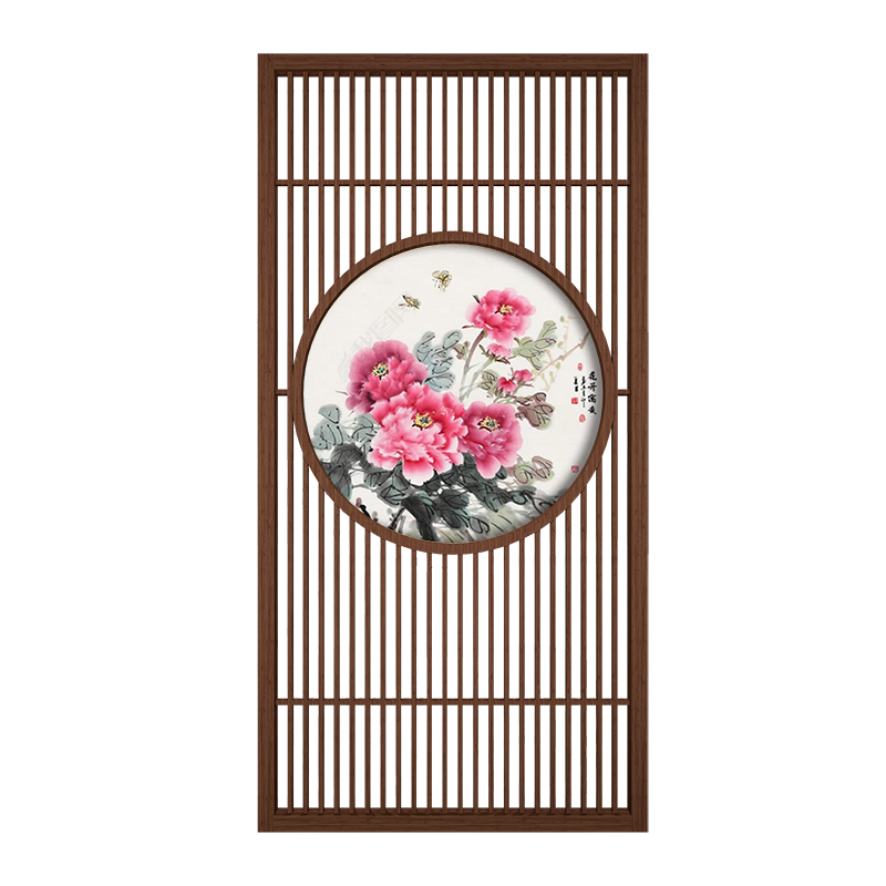 BONJEAN定制新中式实木屏风隔断墙客厅酒店茶室入户玄关格栅装饰办公座屏高清大图