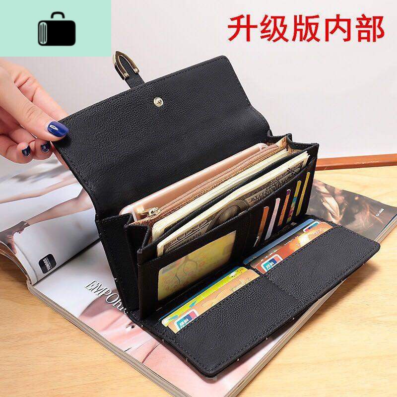 ，钱包女长款包盖式对折手拎妈妈三折新款女士街头卡包大方拉锁时NEWLAKE 尊贵黑