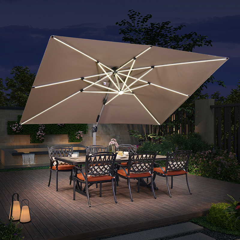 紫叶太阳伞户外庭院伞别墅花园室外罗马伞露台院子露天阳台遮阳伞 3x4米LED灯条【106MM杆500斤水箱】