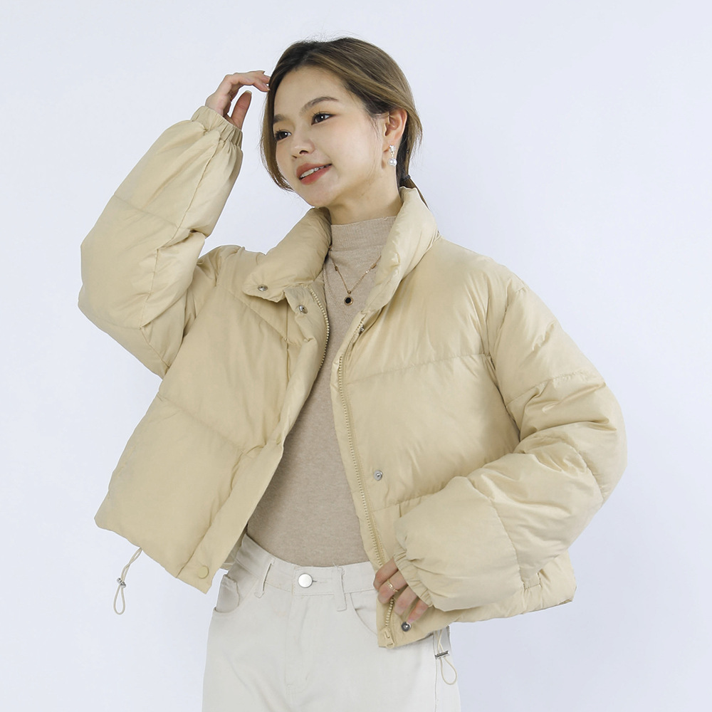 纯色简约加厚女短款立领小个子加厚白鸭绒面包服羽绒_845 黄色 M