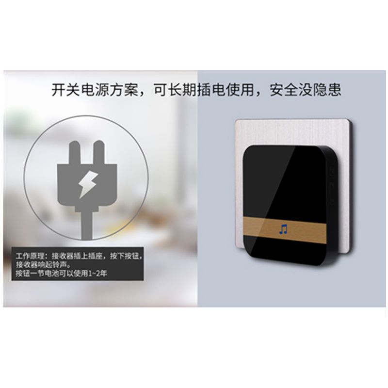 远距离遥控无线门铃家用防水老人呼叫器一拖一拖二门玲|时尚白 一拖二即1按2响