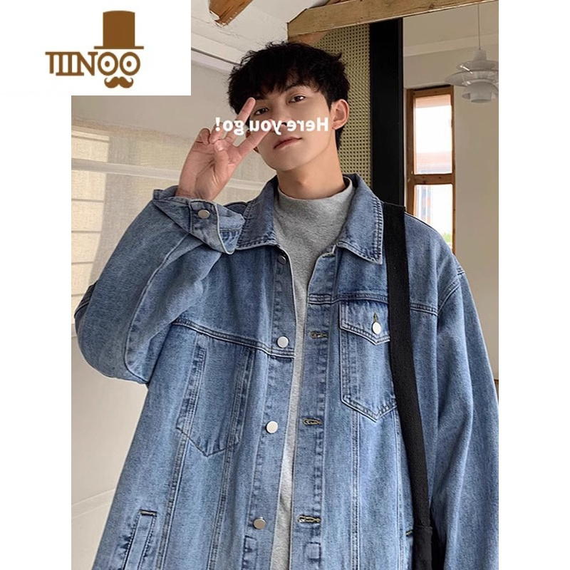 YANXU美式牛仔外套男秋季复古翻领工装夹克ins潮牌情侣高街休闲上衣服