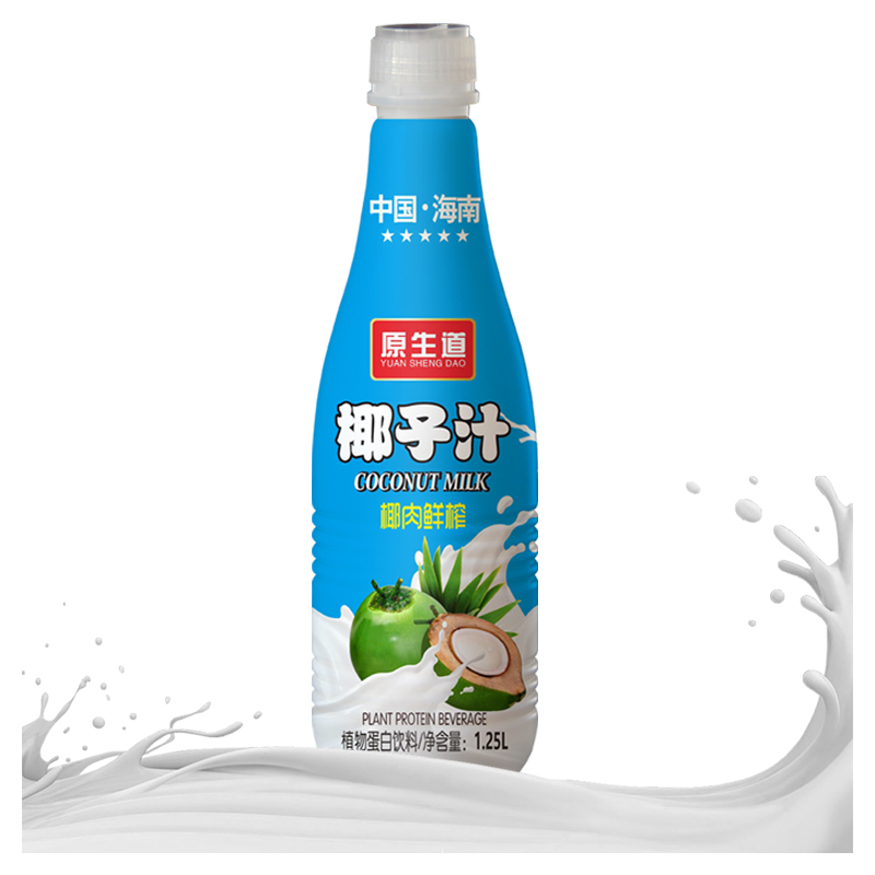 海南原生道鲜榨椰子汁植物蛋白饮料1.25L*6瓶 椰汁整箱装