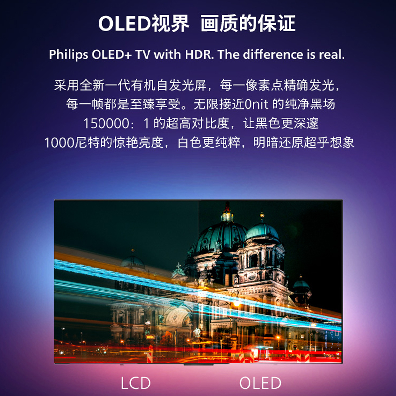 飞利浦(PHILIPS)65英寸 65OLED866 OLED 全面屏 环景光 4K超高清杜比全景声 网络智能电视机