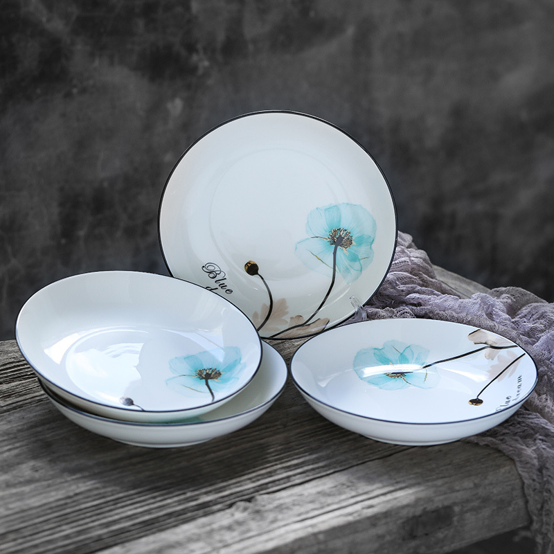 苏氏陶瓷( SUSHI CERAMICS)汤盘子 梦之兰创意日式家用陶瓷菜盘子8英寸4只装中餐具