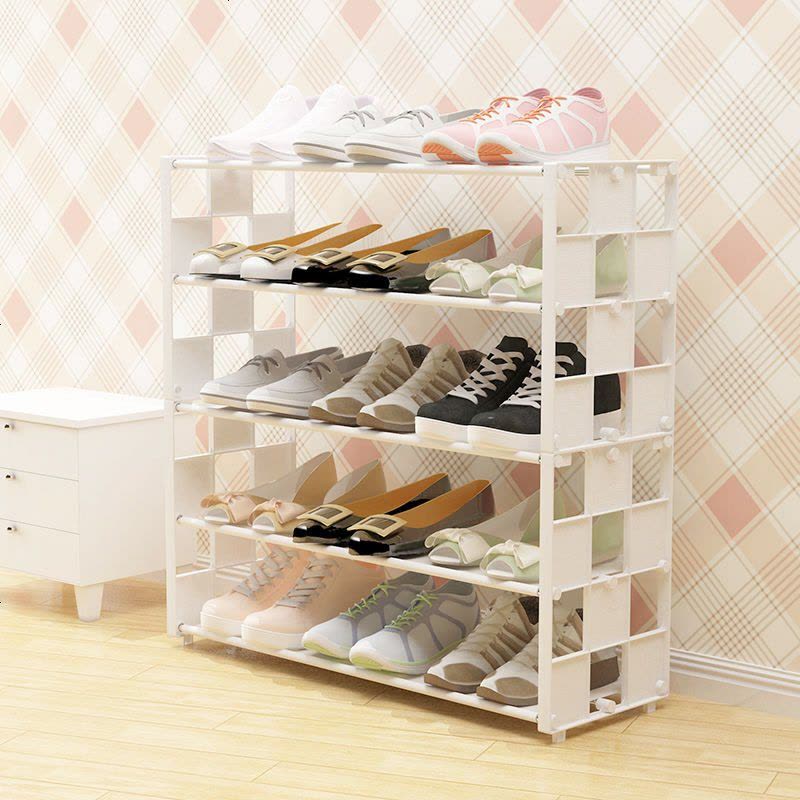 鞋架简易口多层家用防尘经济型宿舍寝室小号鞋架子收纳柜布鞋柜 小号五层典雅黑(格子)图片