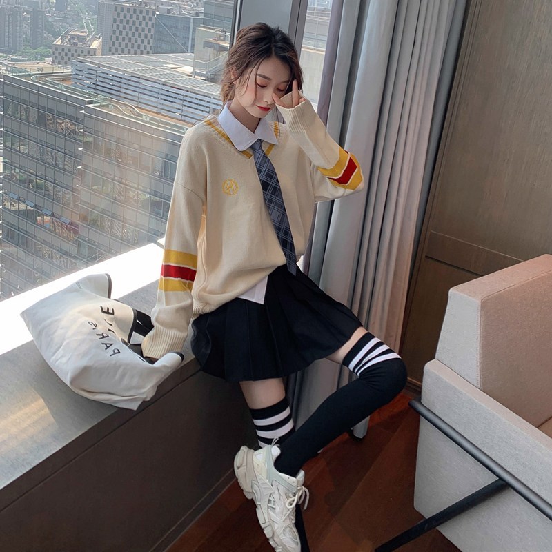 艳如飞秋装学院风日系甜美小矮个子jk制服套装裙子毛衣衬衫学生装全套套装
