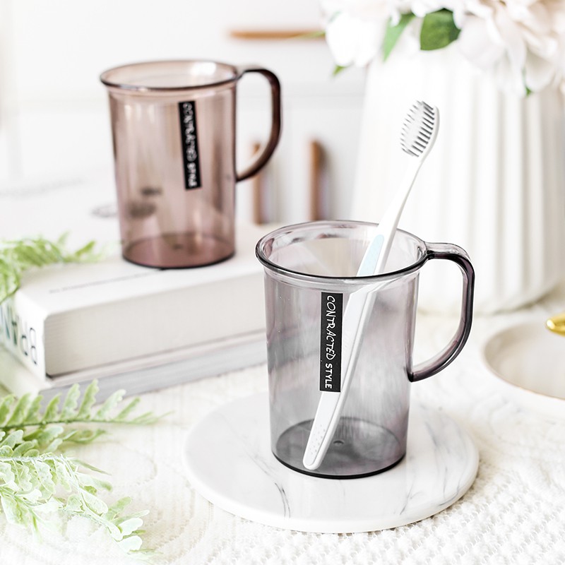 塑料刷牙杯子透明漱口杯女简约牙缸杯情侣牙刷杯家用洗漱杯一对 三维工匠 1个灰色+1个棕色高清大图
