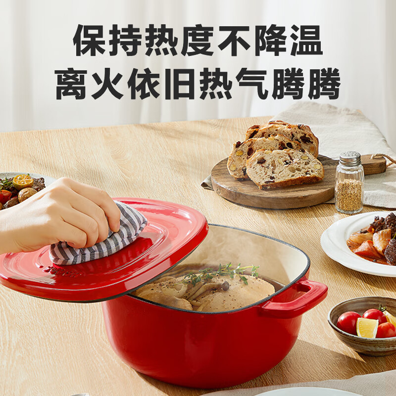 苏泊尔(SUPOR)铸铁珐琅锅22cm汤锅焖煮锅3.4L浆果红 (适合3-5人使用) ET22JAF01-R