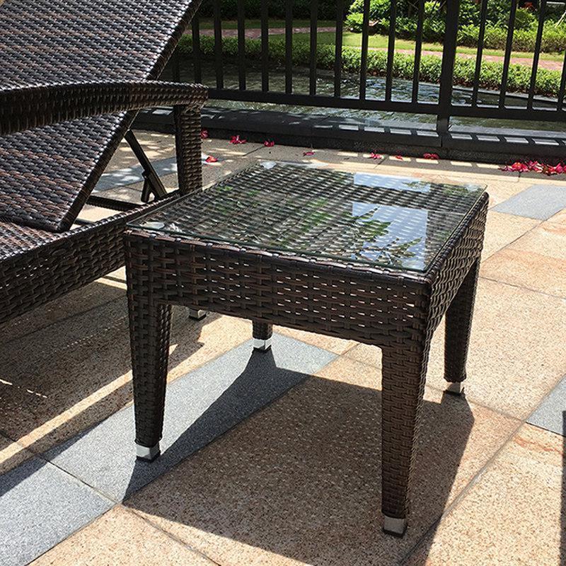 森美人户外藤编躺床沙滩防水防晒别墅室外泳池躺床阳台庭院露台休闲躺椅 配套茶几.