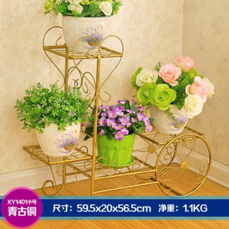 落地花几客厅阳台花架子 铁艺花架多层绿萝兰实木花盆架-小号青古铜