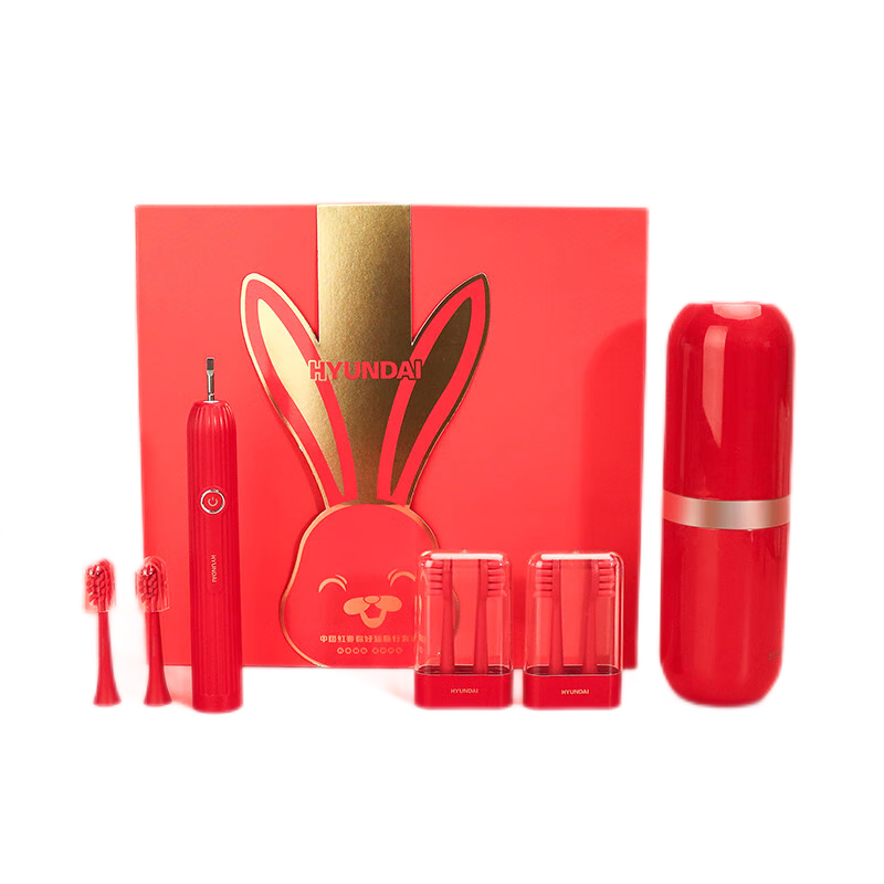 HYUNDAIHYUNDAI 吉祥鸿运声波电动牙刷套装X10中国红配洗漱杯 红色