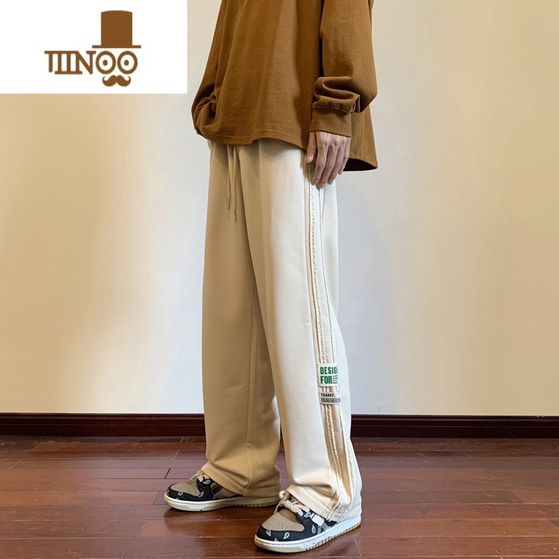 YANXU美式条纹休闲裤男秋季运动裤潮牌vibe高街百搭宽松直动X条闲 L 浅卡其