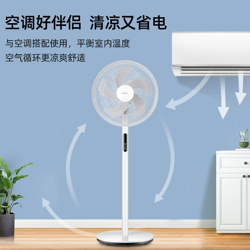 海尔(Haier) 电风扇家用落地扇轻音立式办公室寝室卧室摇头易拆洗电扇五叶大风量遥控定时节能风扇 HFS-Y3507