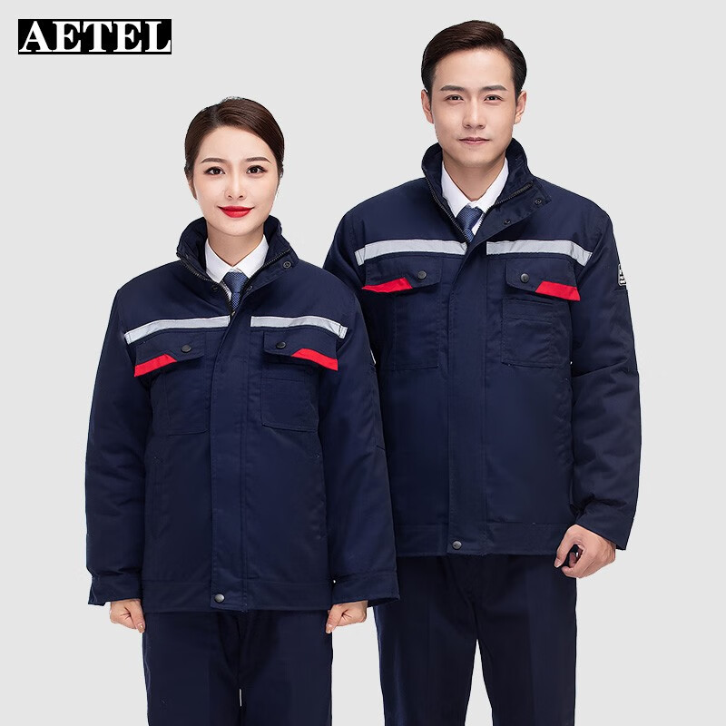 AETEL 冬季加厚防静电工作服 棉衣男工地防寒劳保服棉袄 SQA-小刀棉服 藏蓝夹克款 180高清大图