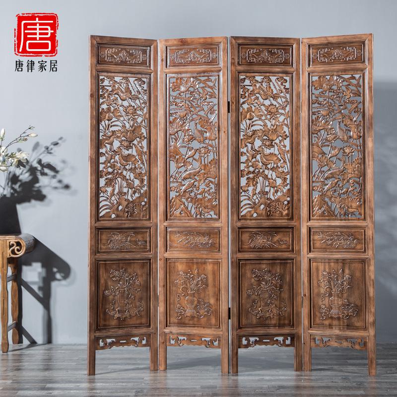 BONJEAN中式屏风隔断客厅实木花隔断装饰移动折屏复古典折叠办公室玄关高清大图