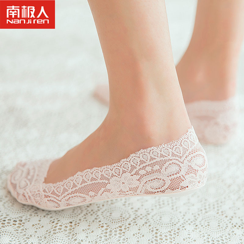 南极人蕾丝袜子船袜女潮棉底夏季薄款浅口冰丝高跟鞋隐形硅胶防滑短袜C3025