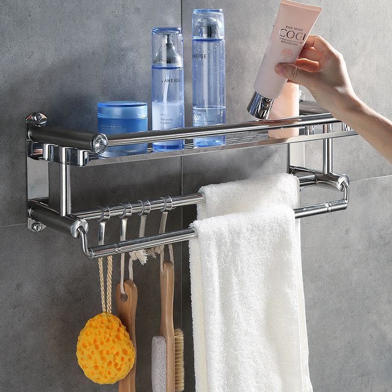 厨房置物架浴室毛巾架免打孔浴巾架不锈钢卫生间收纳架厕所壁挂件 免打孔款 双层80CM豪华置物架图片