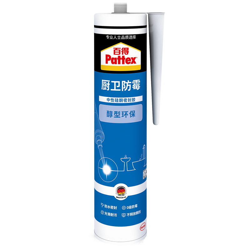 百得(Pattex)醇型7倍防霉玻璃胶密封胶中性硅胶硅酮胶马桶防水美容胶结构胶 AAM-T 两支装