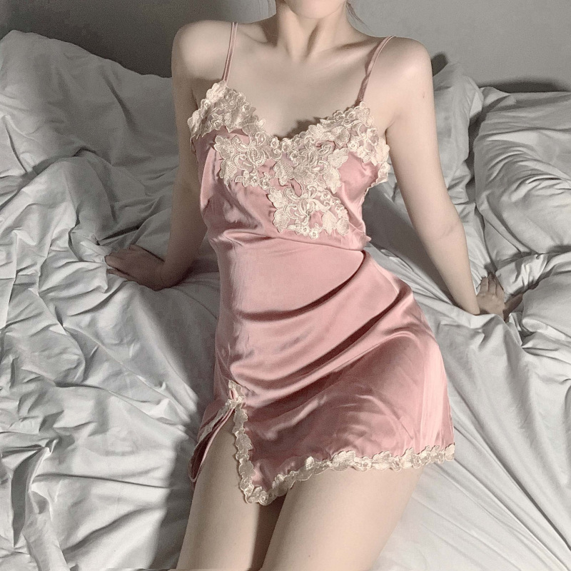 长夜漫漫情趣内衣女 性感透明家居内衣吊带情趣睡衣睡裙套装1014 灰蓝色 均码