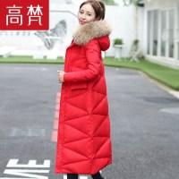 高梵羽绒服女中长款过膝韩版时尚2019新款白鸭绒大毛领长款加厚