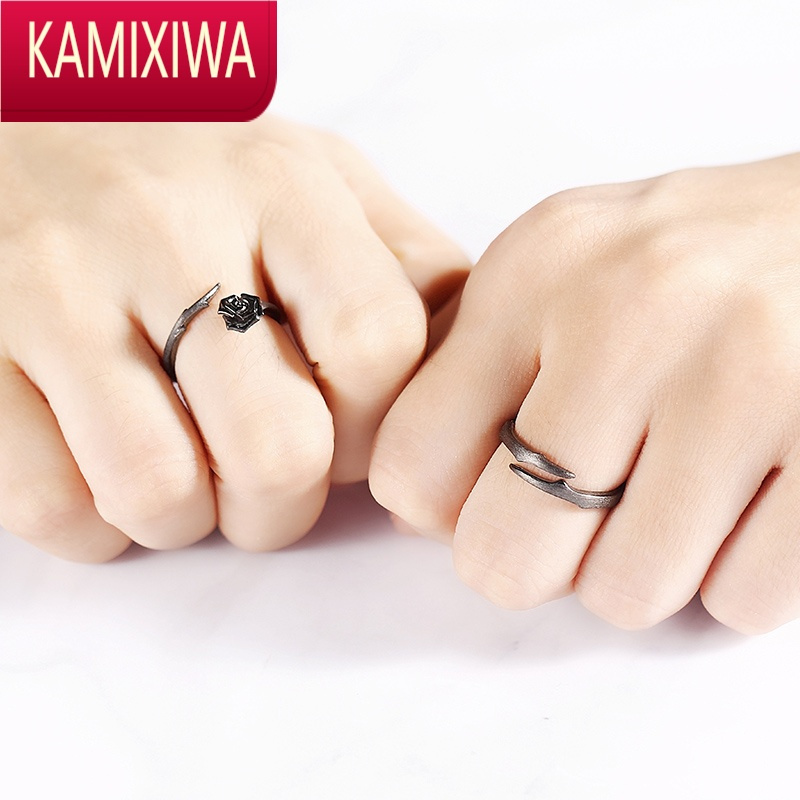 kamixiwa荆棘玫瑰银戒指情侣一对女男情侣款小众设计对戒可调节刻字
