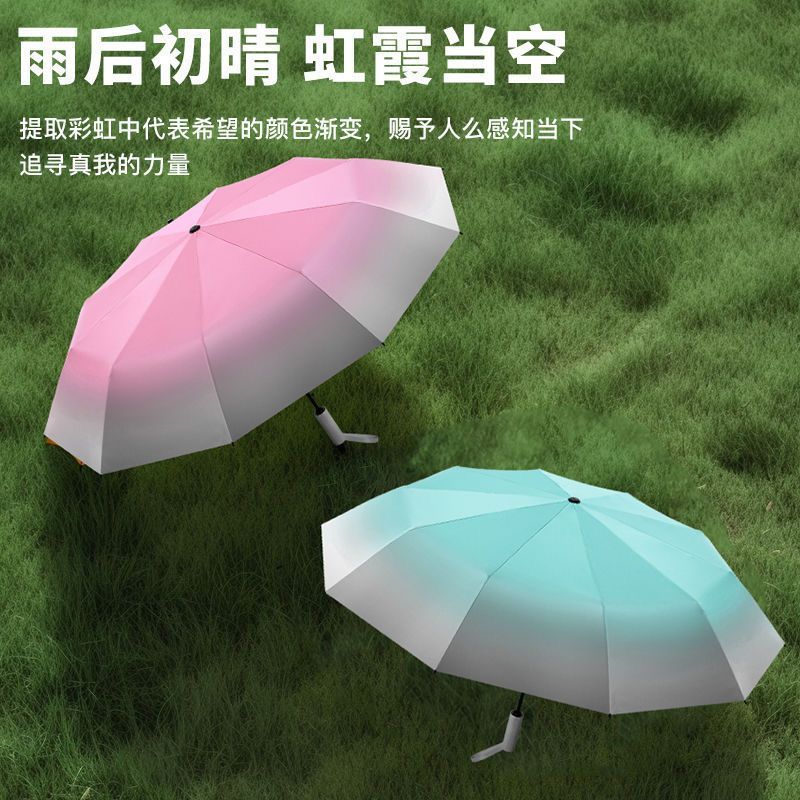 雨伞渐变色高颜值耐用加粗雨伞女防晒防紫外线晴雨伞折叠男遮阳伞高清大图