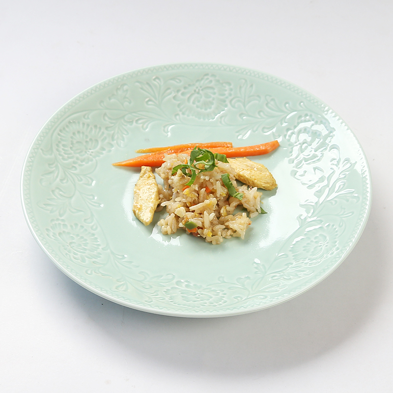 苏氏陶瓷 SUSHI CERAMICS 青瓷釉陶瓷盘花开富贵汤盘子4件套装餐具