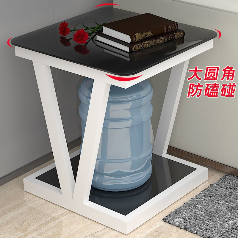 小茶几简约迷你钢化玻璃正方形茶几方几边几角几客厅小桌子小方桌 60*60*60白架黑玻璃（大圆角）