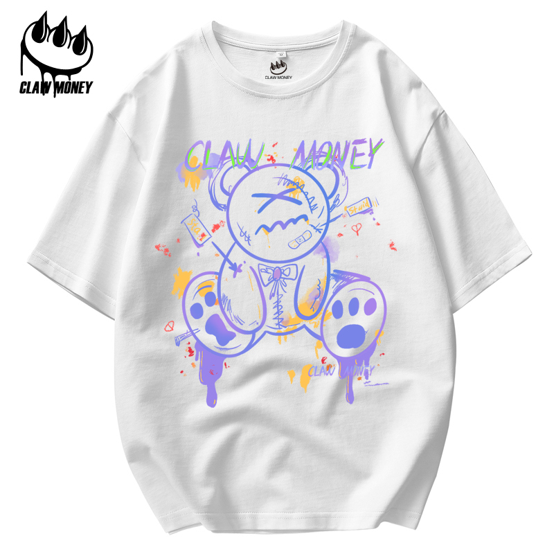 Claw money 纯棉短袖T恤男2022新品情侣圆领男士T恤印花潮上衣