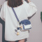 日系可爱小包包女2021新款潮ins少女学生手机包小清新斜挎帆布包 蓝色 单包没有挂件