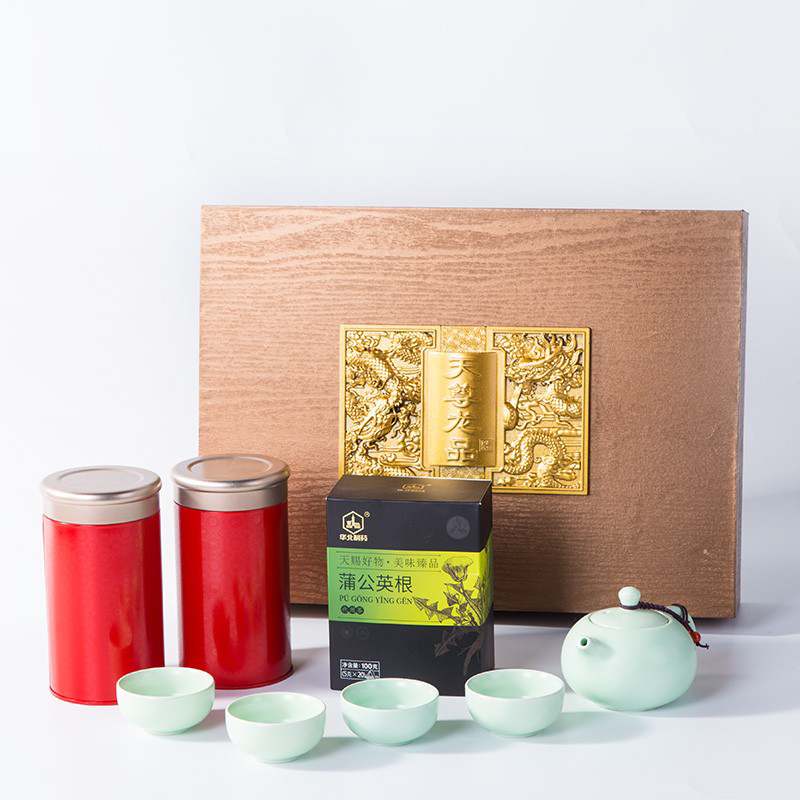 润虎茶叶红茶叶礼盒装组合茶具260g内含正山小种80g*2罐蒲公英根100g高清大图