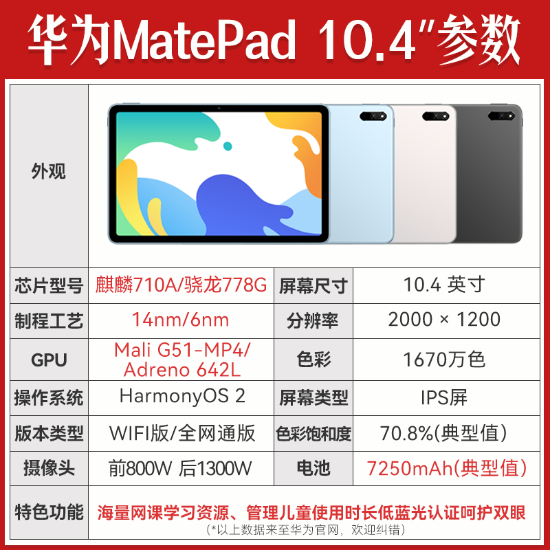 华为(HUAWEI) 华为平板电脑MatePad SE10.4英寸 曜石灰[麒麟710A]