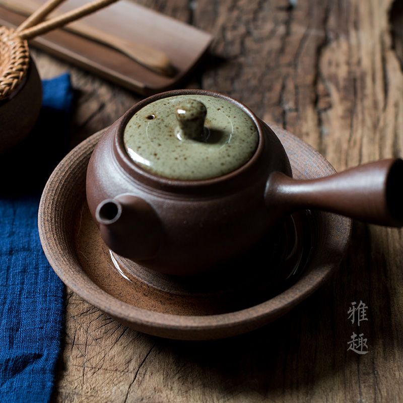 小号圆形原矿粗陶壶承干泡盘日式壶托储水小茶台陶瓷壶垫茶具配件粗陶