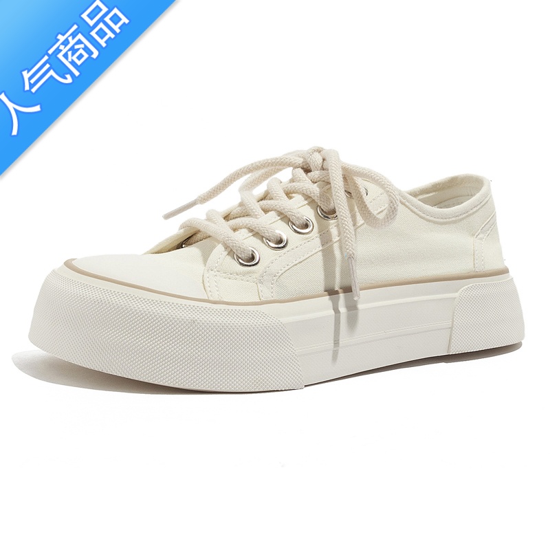 SUNTEK甜森森奶呼呼丑萌帆布鞋宽头厚底女2023新款小众原创配裙子小白鞋高清大图