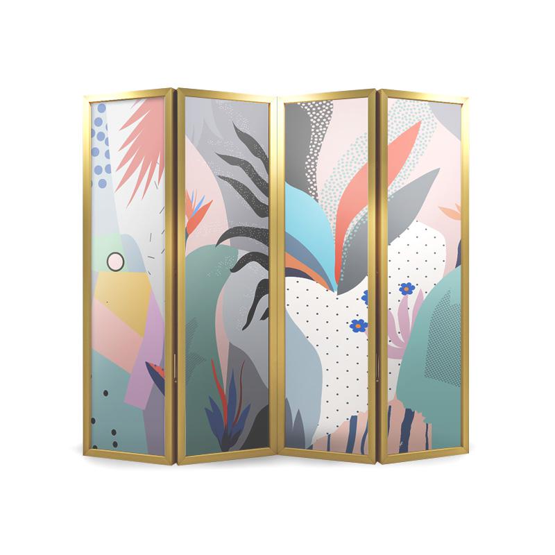 BONJEAN金属折叠移动双面半透纱客厅隔断折屏抽象简约北欧小户型屏风高清大图