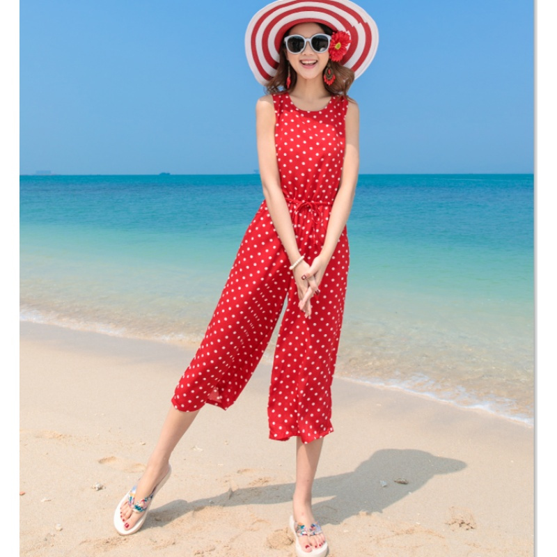 背心高腰连体裤女夏修身阔腿裤连衣长裤沙滩海边度假旅游连身裤