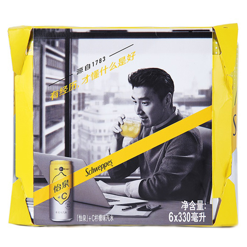 可口可乐(Coca-Cola) 怡泉+C 摩登罐 sleekcan 柠檬味汽水 碳酸饮料 330ml*6 *4 六联