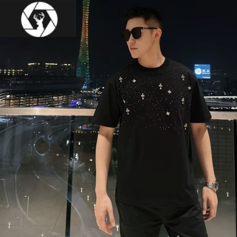 HongZun满天星!早春新款十字烫钻百搭休闲时尚圆领短袖T恤