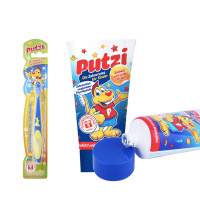 璞慈(Putzi)儿童加钙防蛀牙膏(低氟)50ml 德国原装进口+牙刷组套
