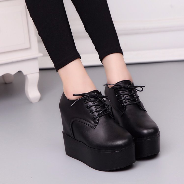 ideamini松糕鞋女厚底英伦2021秋新款韩版百搭超高跟单鞋内增高黑色小