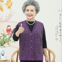 迪鲁奥（DILUAO)奶奶装春秋装马夹外套中老年女装宽松无袖马甲上衣60岁70-80老太太 XL建议80-100斤 紫色(上衣)