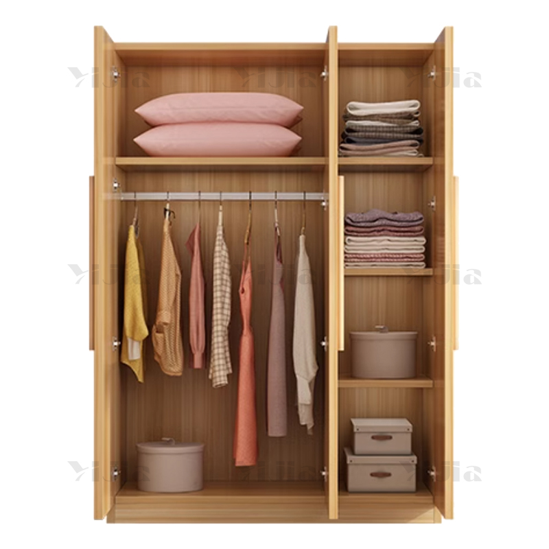 翌嘉 简约木质衣柜衣服收纳柜 浅胡桃色三门1200*500*1800mm高清大图