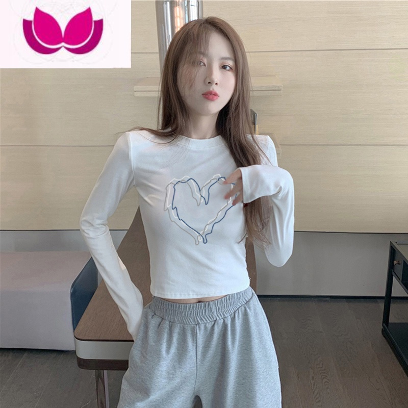 七斓2023新款个性简约百搭长袖T恤显瘦女装chic港风露肚脐高腰上衣服