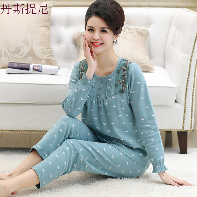 中老年人妈妈款睡衣女长袖婆婆中年纯棉春秋季套装大码老人家居服