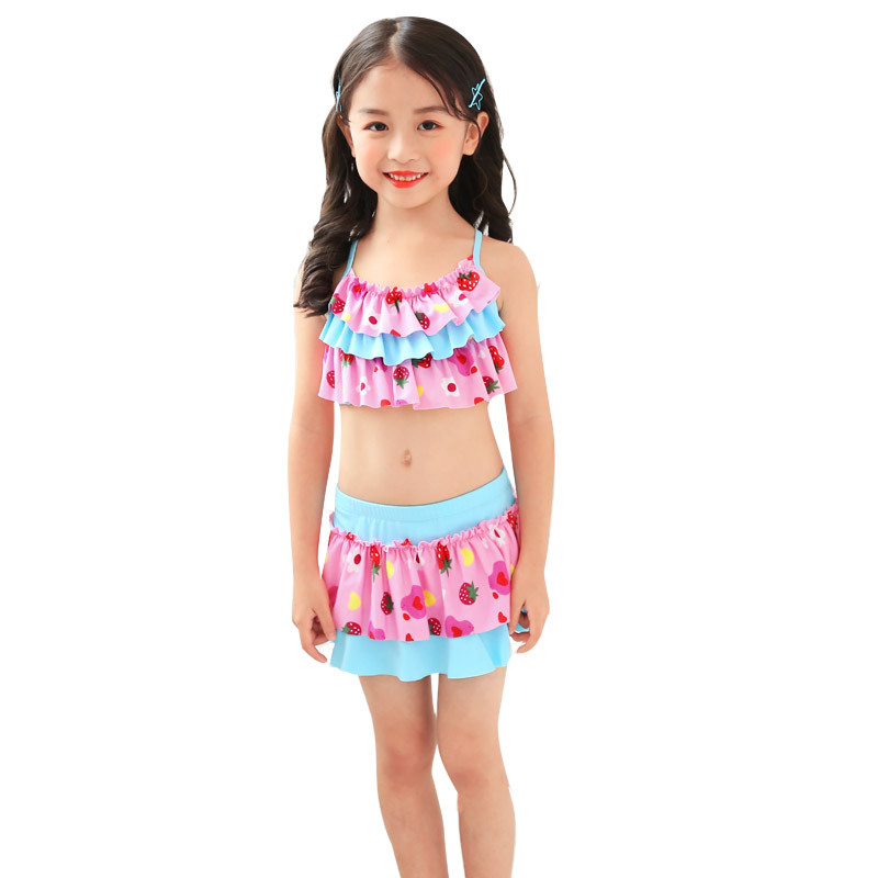 黛兰雪依女童泳衣分体宝宝裙式泳裤小孩中大童游泳衣泳装儿童比基尼